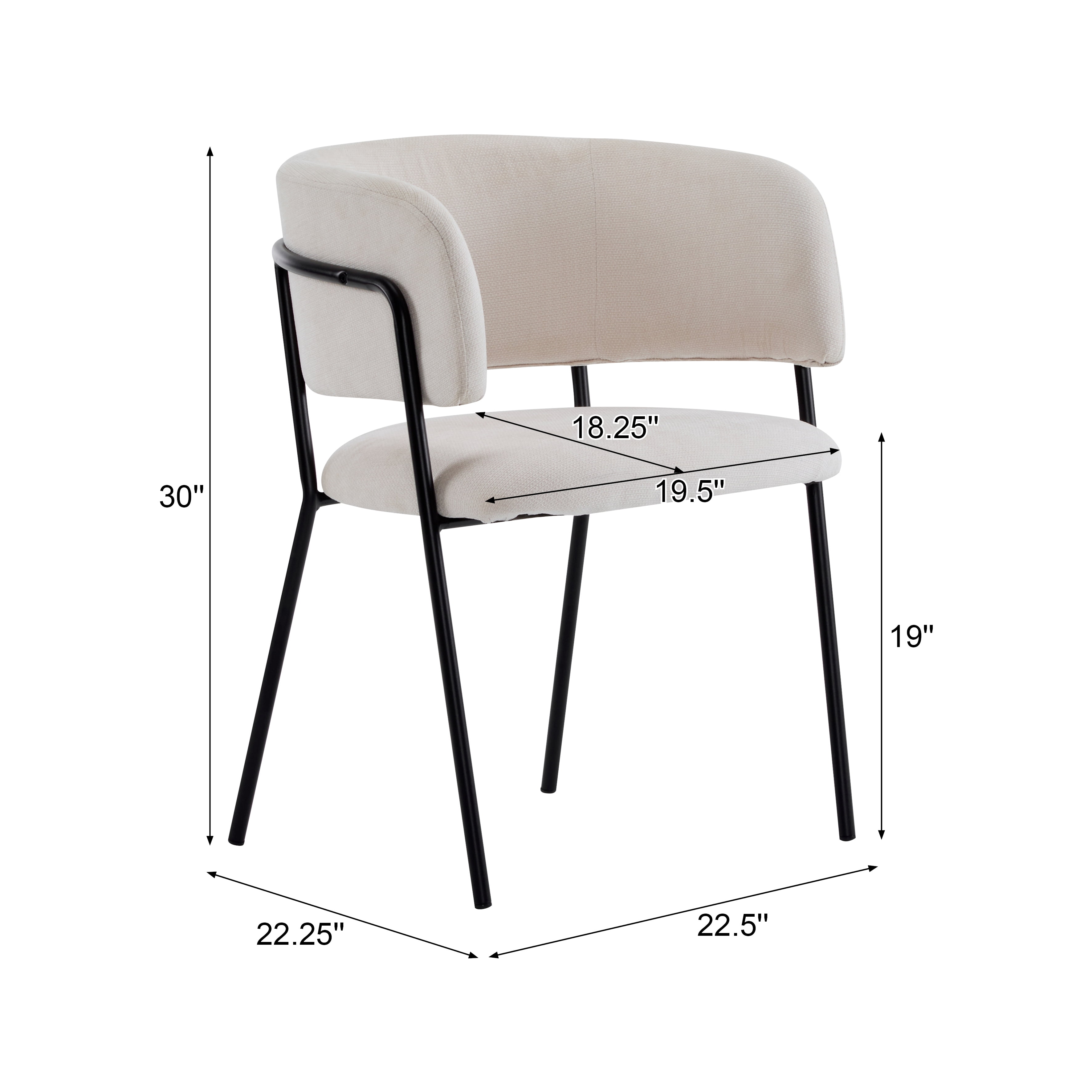 EUROCO Upholstered Dining Chairs Set of 2, Mid Century Modern Minimalist Accent Chair with Arms & Metal Legs for Kitchen Living Room,Beige