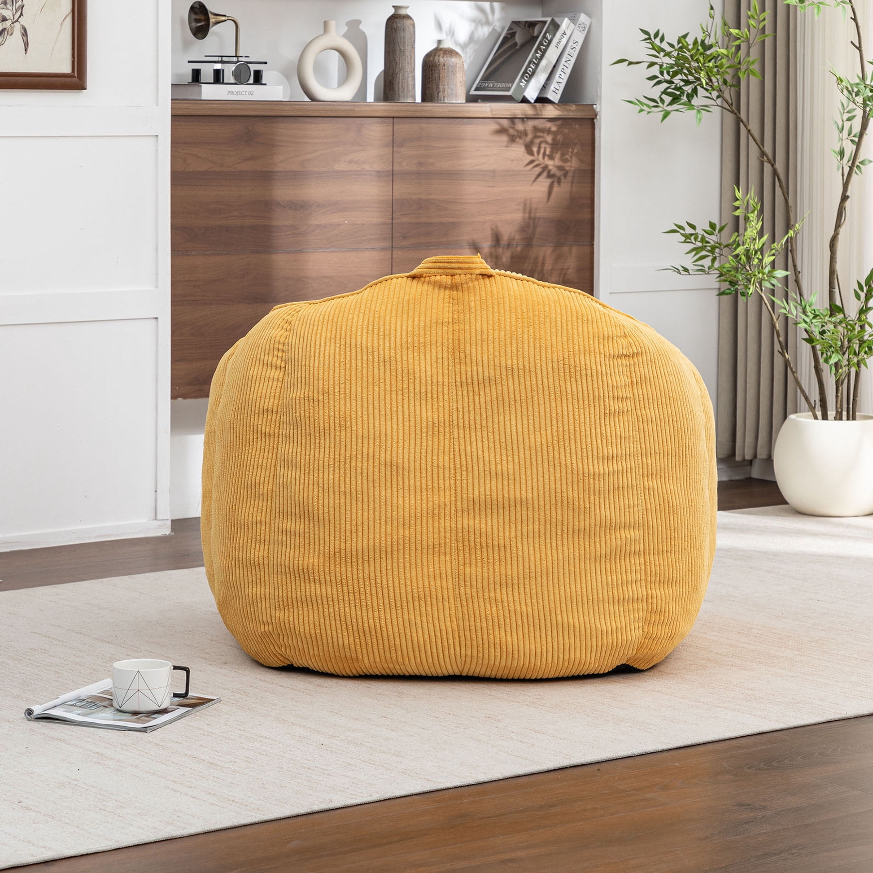 S-HOME Ergonomic Corduroy Bean Bag Chair for Adults and Teens in Classic Colour with Supportive Armrests for All Spaces, Yellow