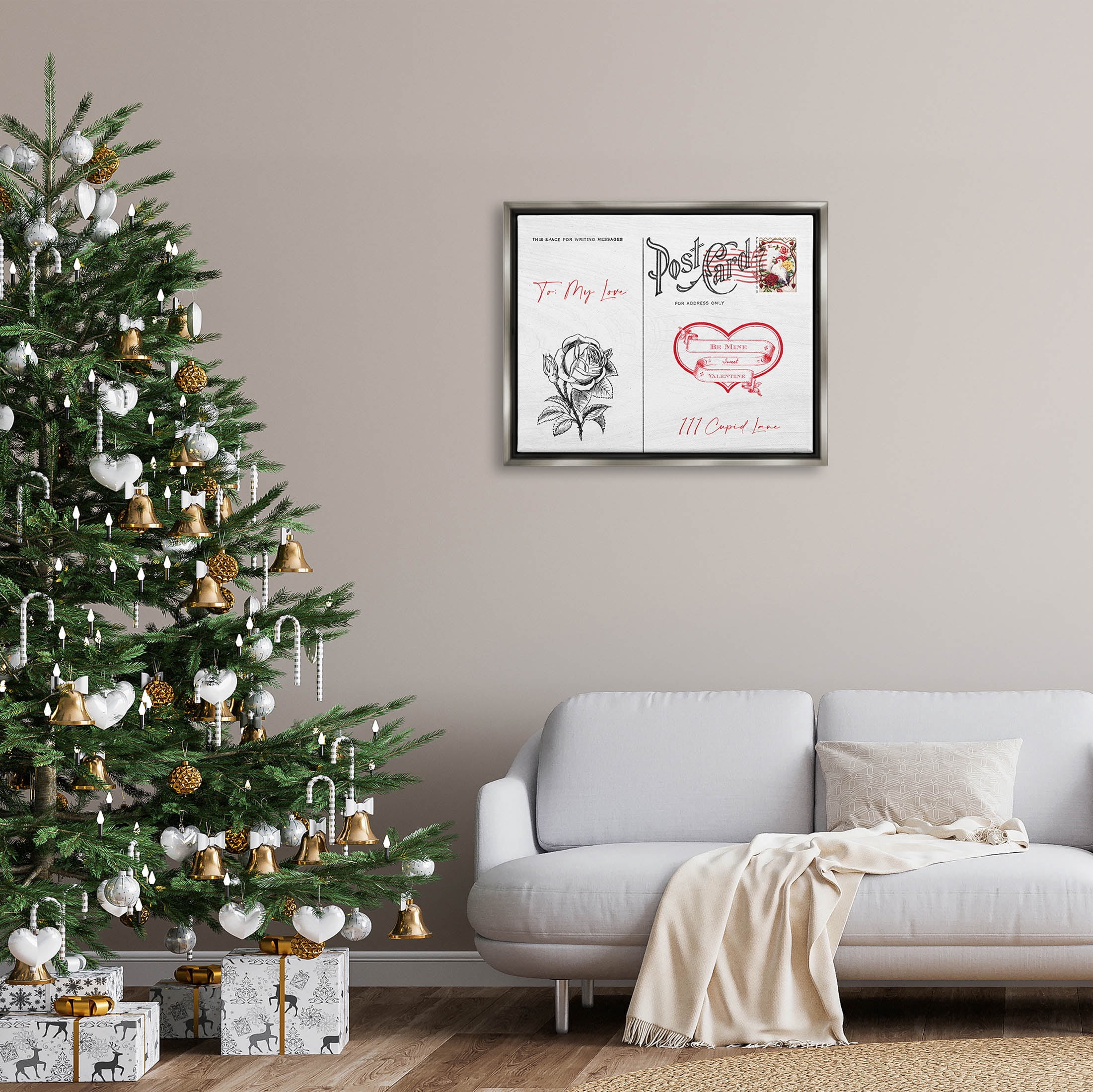 Stupell Industries To My Love Valentines Postcard Graphic Art Luster Gray Floating Framed Canvas Print Wall Art, Design by Lil' Rue