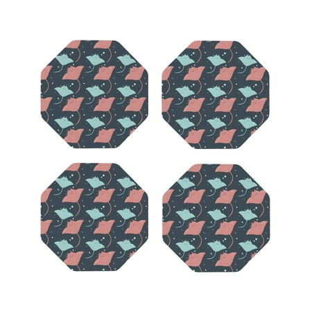 

Coasters Set of 4 - Cute stingray Drink Coasters for Tabletop Protection Leather Coasters for Living Room Decor and Housewarming Gift Octagon