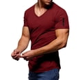 thumbnail image 2 of ZHOGXU Men T Shirts Short Sleeve V Neck Solid Color Zipper Pocket Comfortable Breathable Summer Top For Casual Daily Wear,Wine,Xxxl, 2 of 5