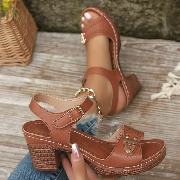 Summer Sandals for Women 2025 Chunky Heel Open Toe Peep Toe Buckle Ankle Strap Slippers with Zipper Summer Casual Women Beach Fashion Shoes