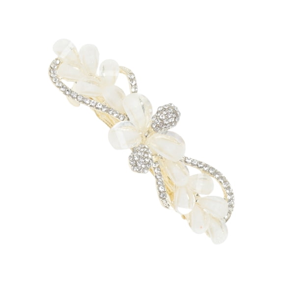 Unique Bargains 1 Pc Hair Clips Cute Delicate Rhinestone Spring Clip Hairdo Clip Gold Tone Beige