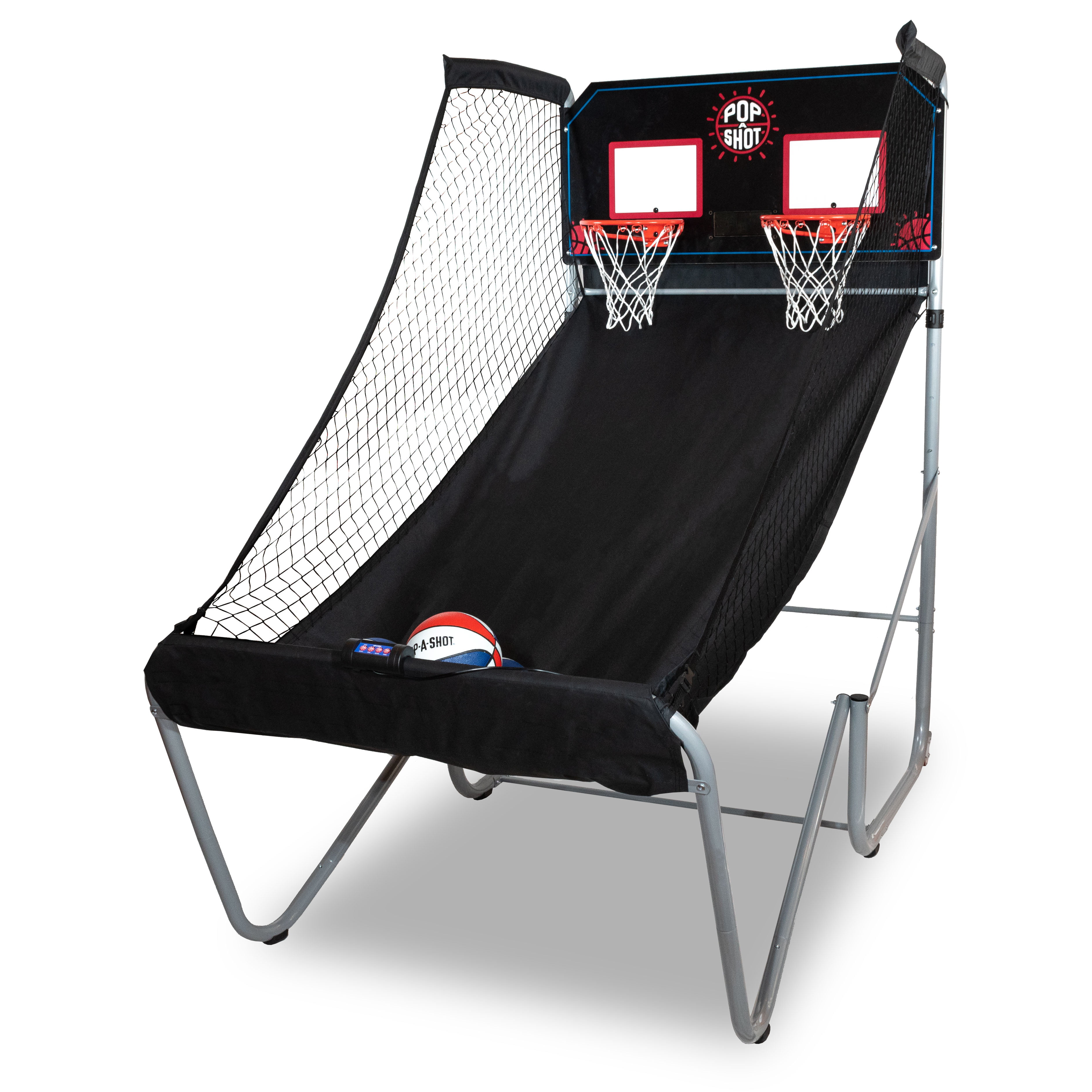 Pop-A-Shot Official Home Dual Shot Basketball Arcade Game - Black - Foldable Ramp - Adjustable Height - 7 Basketballs - 16 Game Modes