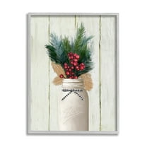 Stupell Home Décor Industries Country Holiday Jar Pine Needles Christmas Berries Gray Framed Design by Ziwei Li