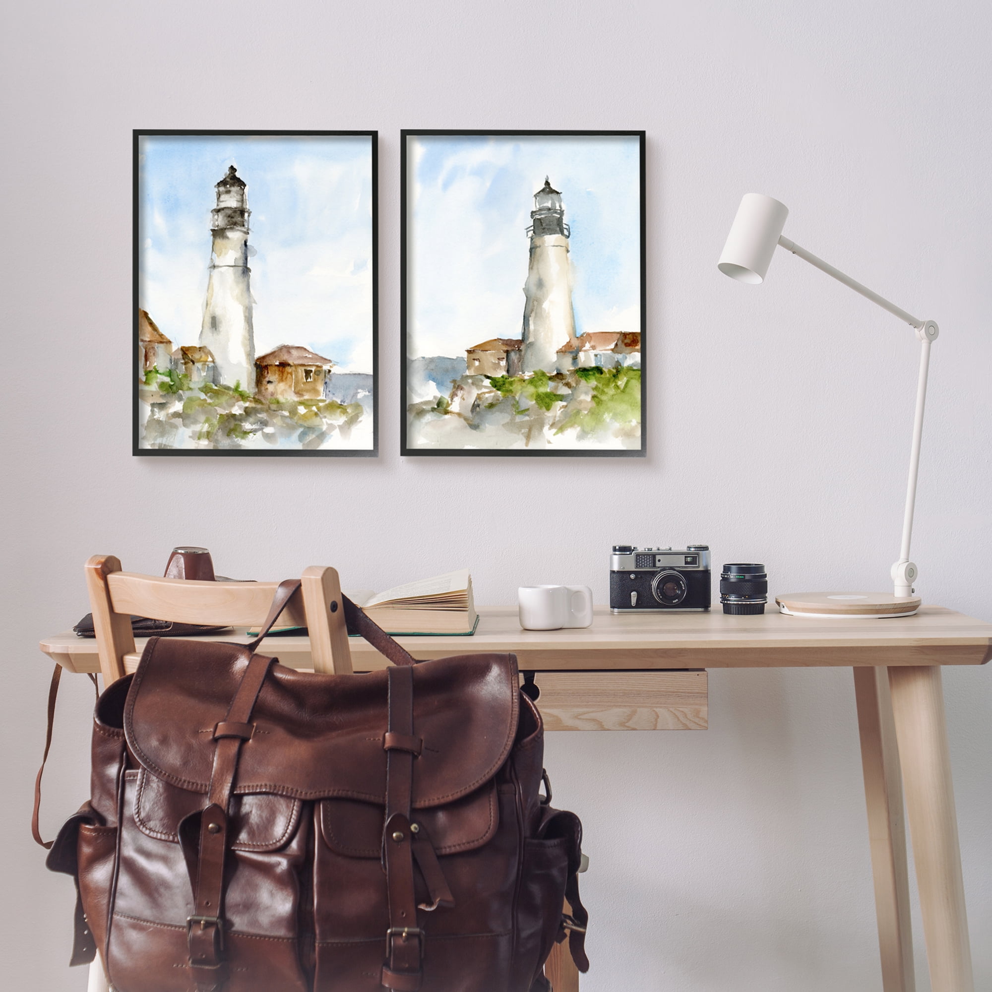 Stupell Industries Coastal Cliffside Lighthouse Study Soft Nautical Black Framed, 16 x 20