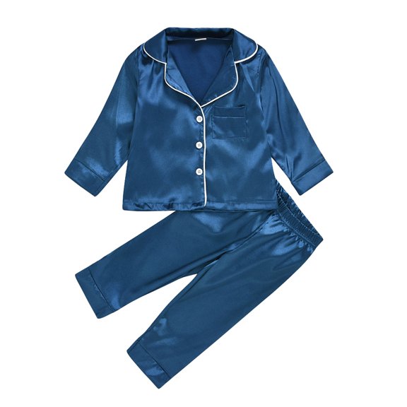 WOYY Toddler Girls Satin Silk Outfits Long Sleeve Button Shirt Pants Sleepwear Set, Sizes 2-3T