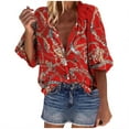 thumbnail image 1 of Pompotops Chemisier Mode Femme Col en V Imprimé Floral Manches Longues Ample, 1 of 6