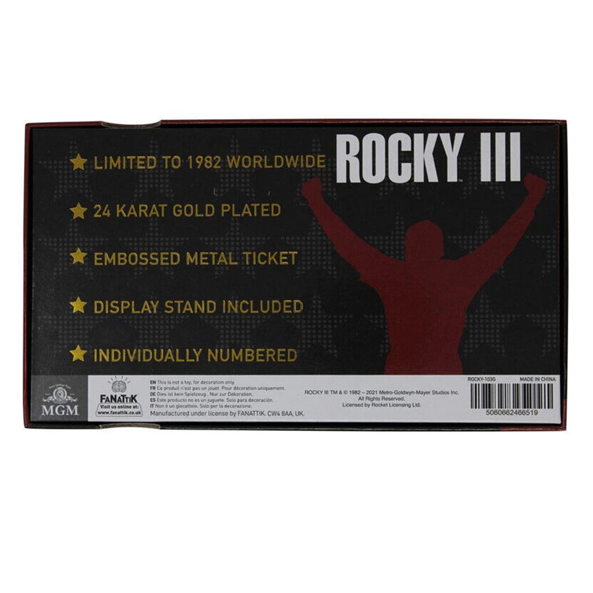 Rocky III Fight Ticket Limited Edition Embossed 24K Gold-Plated Metal Replica