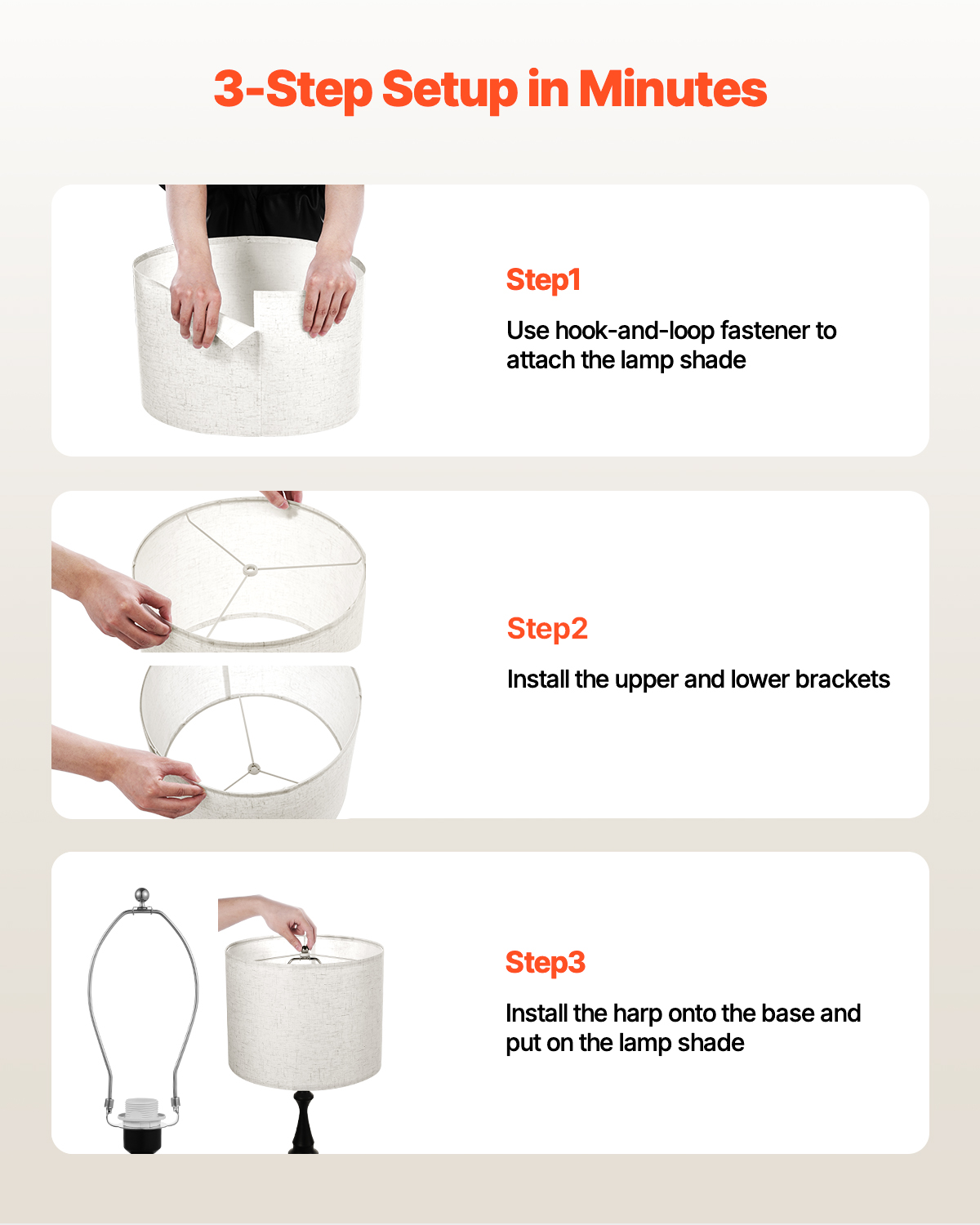 VEVOR Drum Lamp Shade 2 Set, 16 in Top x 16 in Bottom x 12 in High, Large Lampshade with Harp, Replacement Lamp Shade for Table Lamps Floor Lamps Pendant Lights, Easy Assembly Required (Light Linen)
