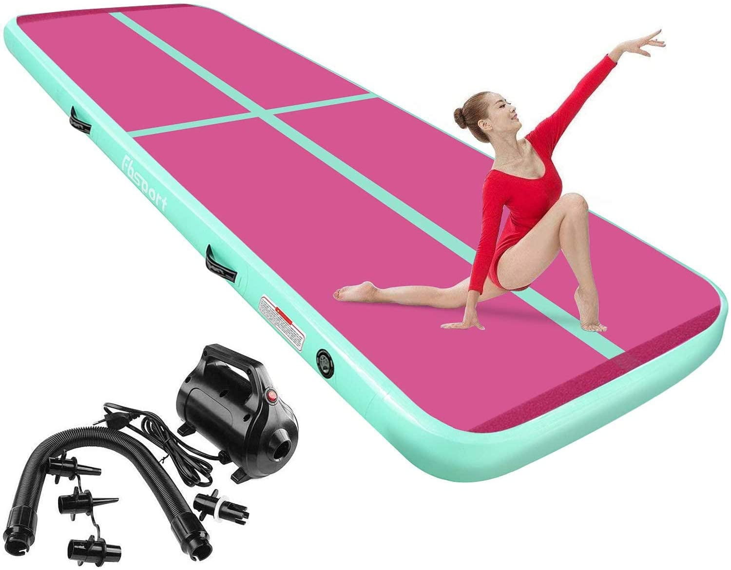 FBSPORT 8inches/4 inches Thickness airtrack mat,26ft/23ft/20ft/17ft/13ft/10ft Tumble Track air mat for Gymnastics Training/Home Use/Cheerleading/Yoga/Water with Electric Pump 