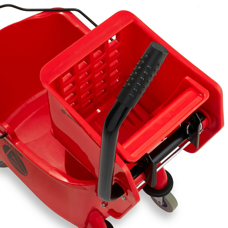 Dryser Commercial Mop Bucket with Side Press Wringer, 26 Quart, Red 
