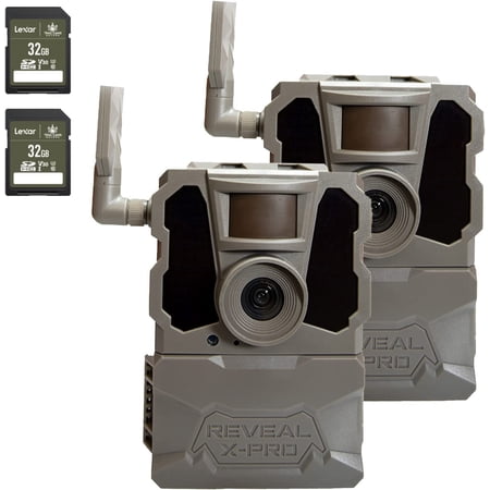 TACTACAM Reveal X PRO Cellular Trail Camera Verizon and AT&T NO Glow Integrated GPS Tracking Built in LCD Screen HD Photo and HD Video 2 PK + Two 32GB SD Cards