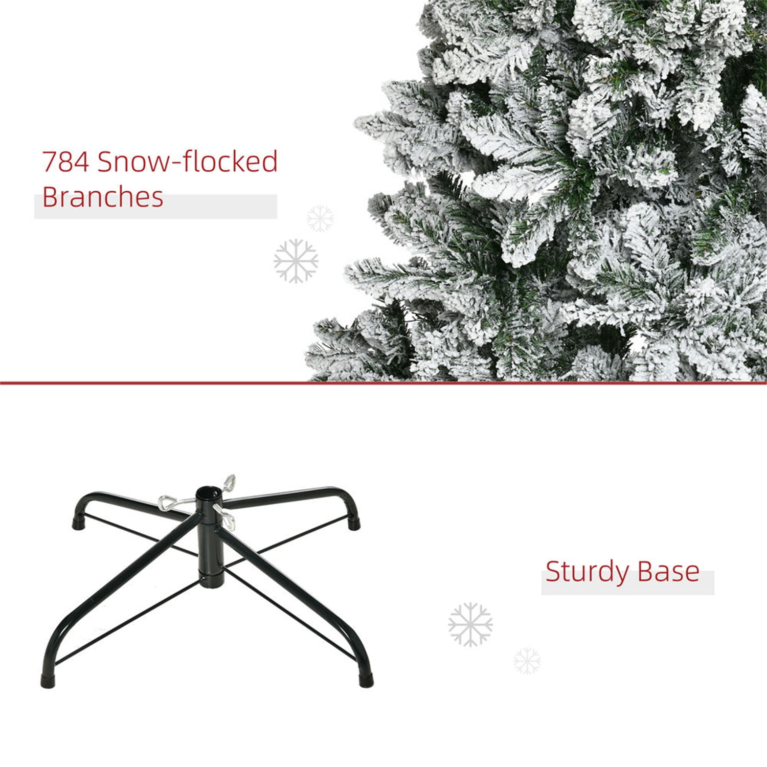 Hommoo 9ft Unlit Snow-Flocked Slim Pine Artificial Christmas Tree with Realistic Branches and 1084 Tips,Green