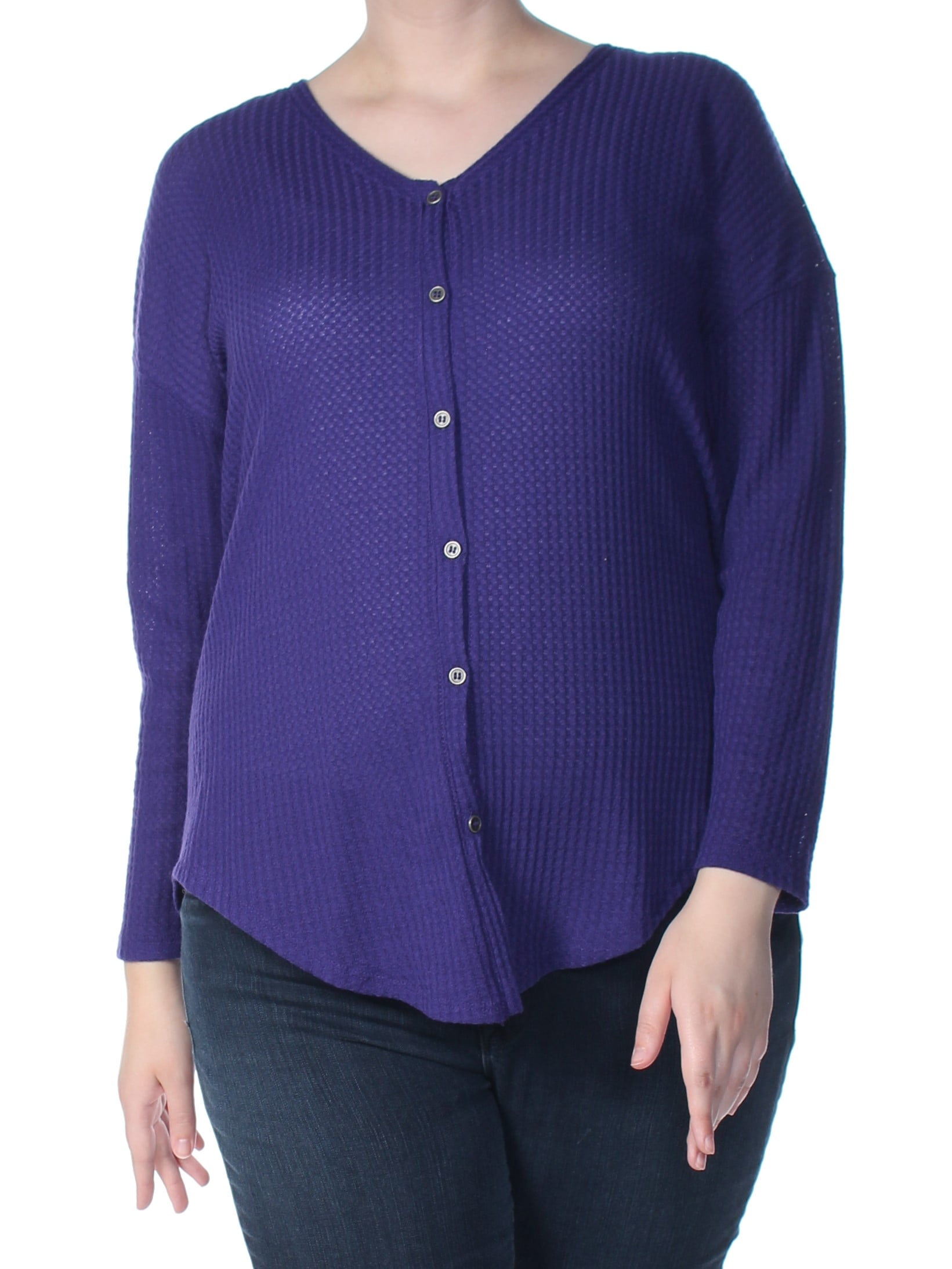 Style & Co. STYLE & COMPANY Womens Purple Thermal Long Sleeve Top