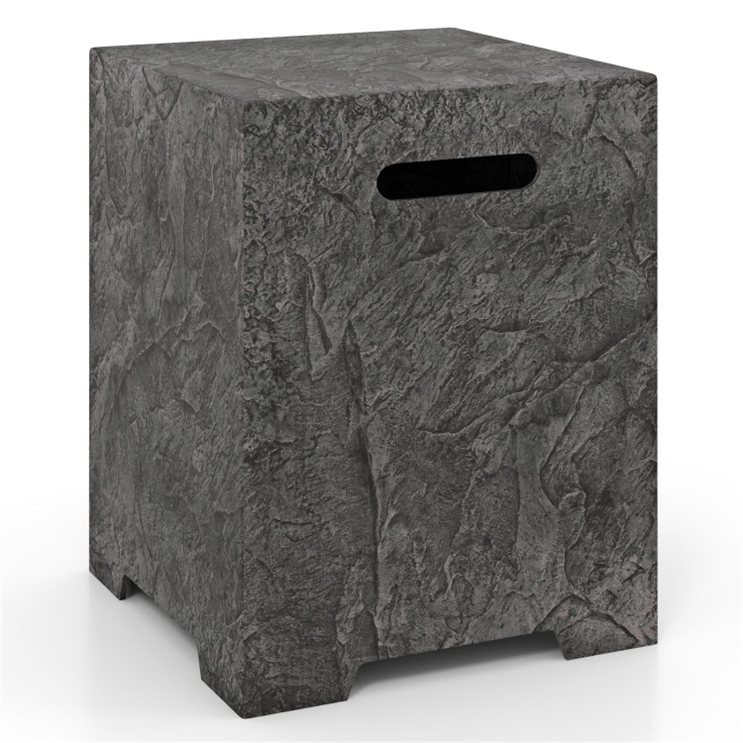 Demi Bonn Propane Tank Cover Table with Hideaway Tank Holder and Lava Rocks, 50 000 BTU Fire Pit Table Set, Gray