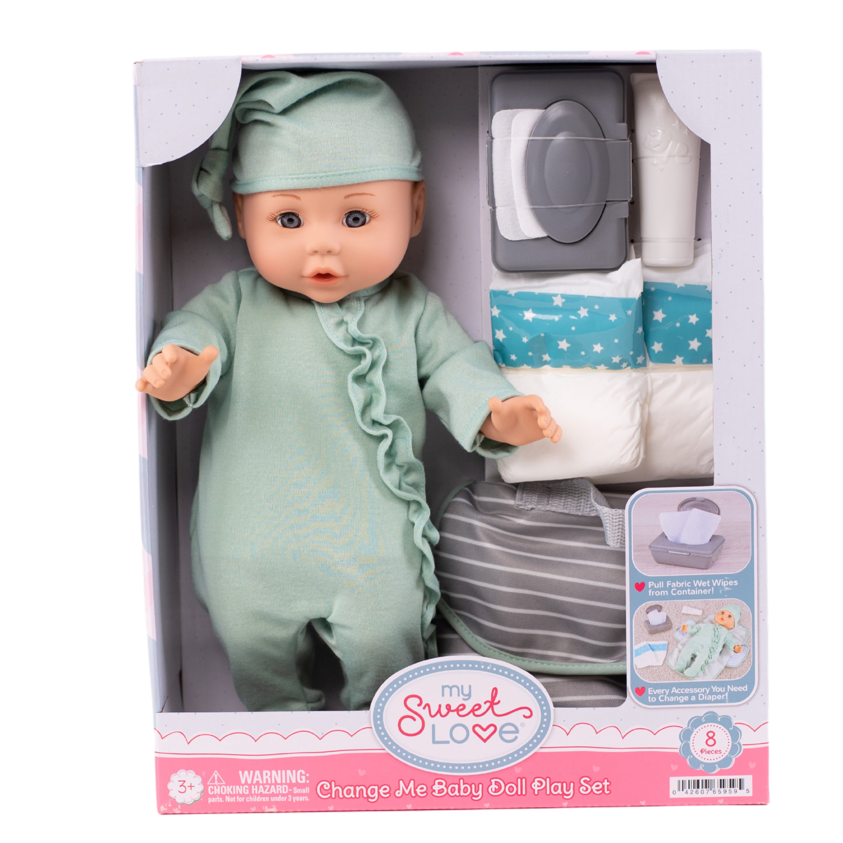 My Sweet Love Change Me Baby Doll Play Set, Sage Outfit, 14-inch Doll, 8 Pieces Included