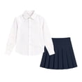 thumbnail image 4 of Girls 2-Piece Preppy School Uniform Set, White Long Sleeve Button-Down Shirt & Pleated Skirt with Liner, 3-15Y Kids Casual Outfit for Back to School Navy 11 Years, 4 of 9