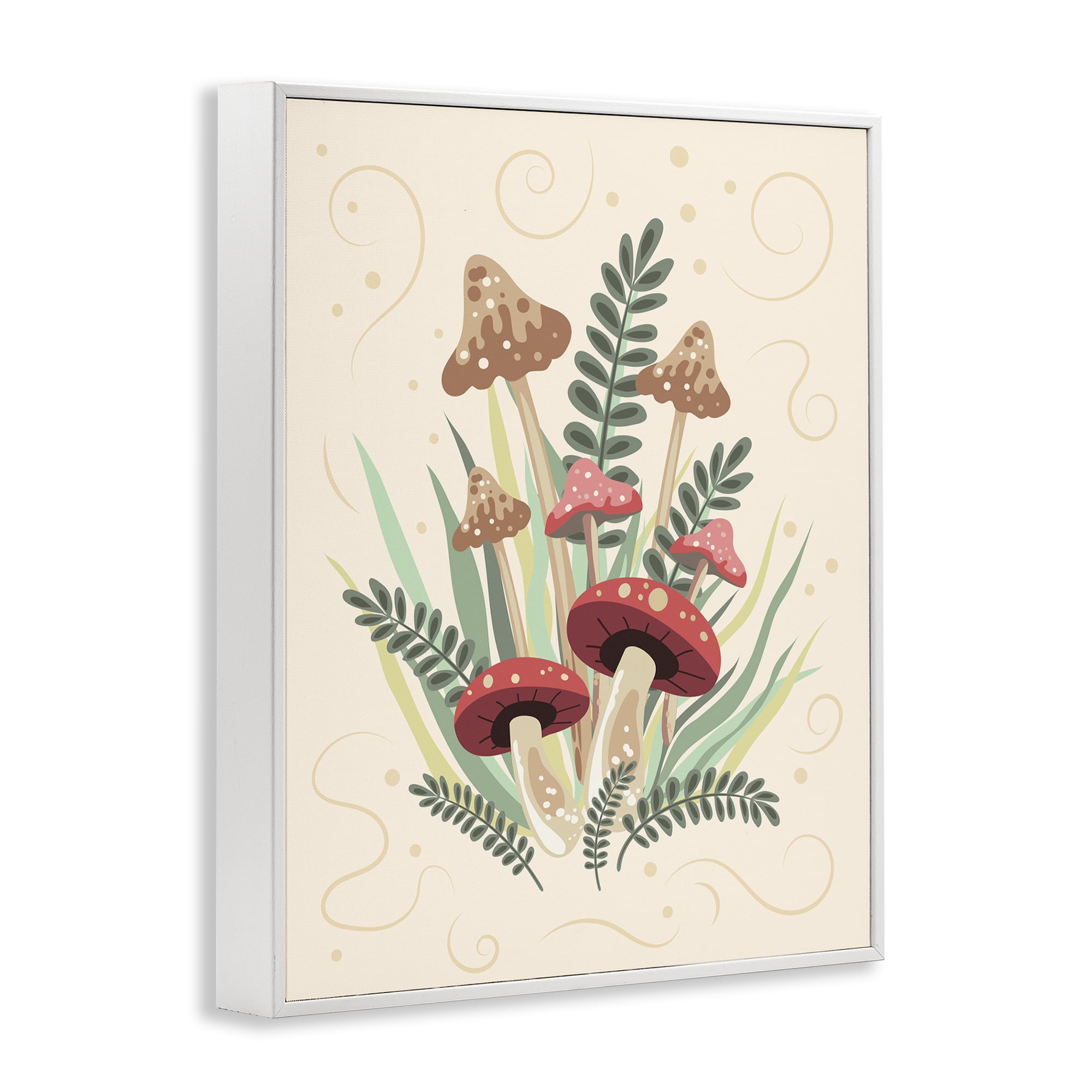 Stupell Industries Mushrooms & Swirl Pattern Botanical & Floral Painting White Framed Art Print Wall Art, 24 x 30