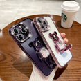 thumbnail image 3 of Suitable for iPhone15 mobile phone case rhinestone electroplated TPU smart bear bracket Apple 14Pro anti-fall soft protective case, 3 of 5