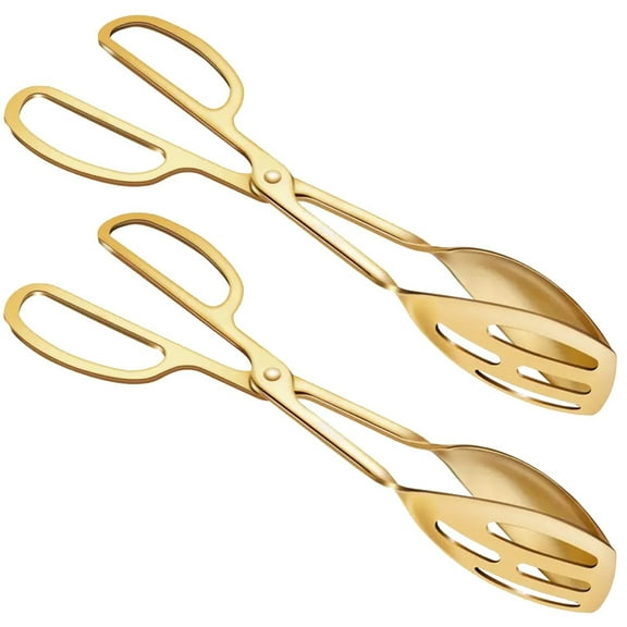 MODANU 2 Pack Food Tongs, 10" Stainless Steel Kitchen Tongs Salad Tongs Serving Tongs Bread Tongs for Cooking, Barbecue, Pastry, Sandwich, Ice, Buffet Party Catering(Gold)