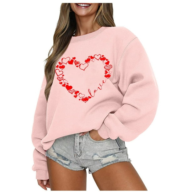 Gibobby Sudadera con forro polar Mujer Sudadera del día de San Valentín Camisas de corazón de amor para mujer de San Valentín Tops de manga larga (5)(Rosa, L)