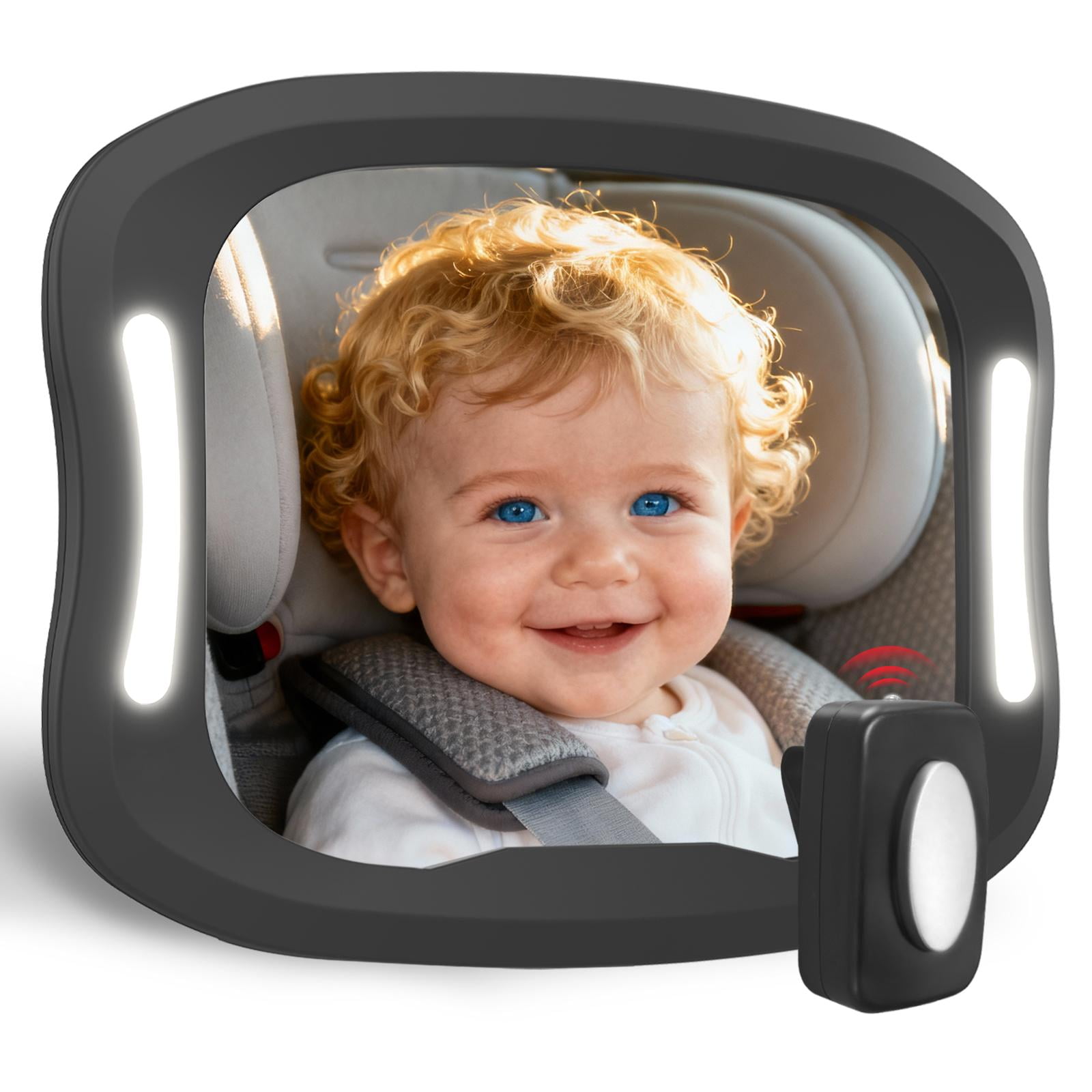 Baby Car Mirror with LED Light & Remote Control - Adjustable Night Vision Rear View Mirror for Back Seat, Universal Shatterproof Safety Mirror for Cars, SUVs