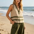thumbnail image 5 of Guluxicc 2 Piece Women's Outfit Sets Linen V Neck Stripe Tank Tops High Waist Pleated Wide Leg Pants Outfits for Summer Casual Wear, 5 of 8