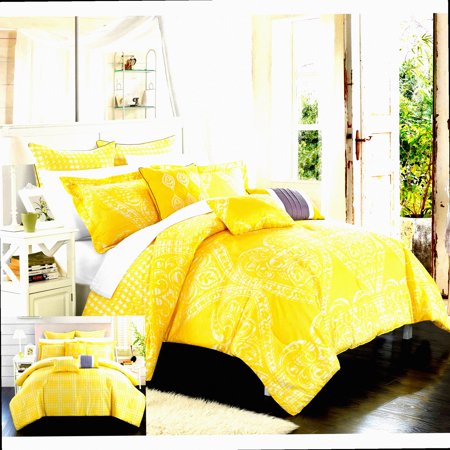 Sicily Sunshine Comforter Set - Twin Size - 6 Piece Oversized & Overfilled Bedding in Vibrant Yellow - Luxurious & Cozy Bedroom Decor