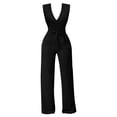 thumbnail image 2 of Skinny Slim Fit Solid Color Deep V-Neck Short Sleeve Jumpsuits,Jumpsuit With And Waist Strap for Women, 2 of 6