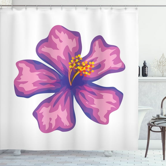 Ambesonne Aloha Shower Curtain, Exotic Hibiscus Flower Art, 69"Wx70"L, White Pink and Violet
