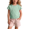 thumbnail image 3 of Ugoldhm Girls' Ruffle Trim Raglan Short Sleeve T-Shirt Cute Casual Crop Solid Color Cotton Top, 3 of 8