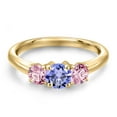 thumbnail image 3 of Gem Stone King 10K Yellow Gold Blue Tanzanite and Pink Lab Grown Diamond Engagement Ring for Women | 0.96 Cttw | Round 5MM | Gemstone December Birthstone | Size 7, 3 of 6