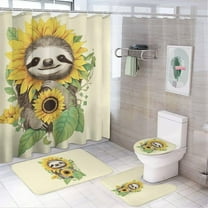Cute Sloth Sunflowers 4 Pcs Bathroom Shower Curtain Set,Bathroom Sets with Rugs (Bath Mat,U Shape and Toilet Lid Cover Mat), Bathroom Decor Set