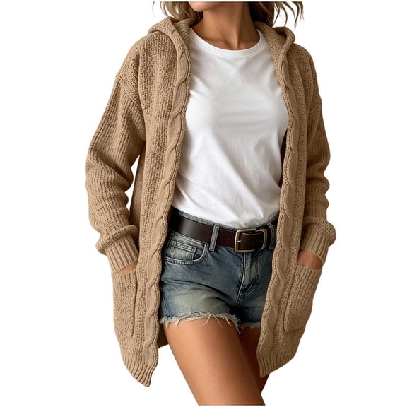 Wenini Women's Hooded Cable Knit Cardigan Sweater with Pockets 2026 Fall Trendy Coat Jacket