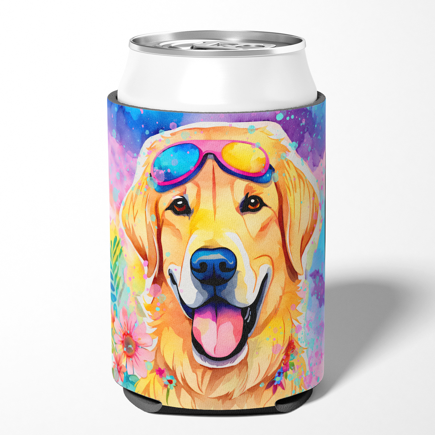 Yellow Labrador Hippie Dawg Can or Bottle Hugger 3 in x 5 in