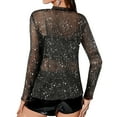 thumbnail image 5 of ZXSXSY Glitter Star Sheer Mesh Top for Women Short Long Sleeve Sexy Shirt See Through Clubwear Sparkly Tee Slim Blouse, 5 of 6