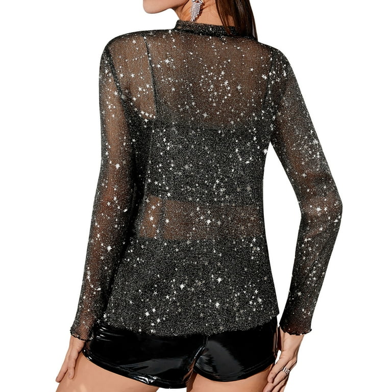 買い保障できる Sheer Star Glitter ZXSXSY Mesh Long Short Women for Top キーホルダー・アクリルキーホルダー