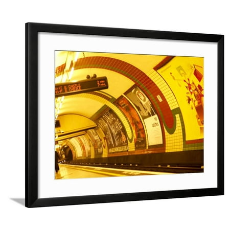 Lights and Advertisements in London Underground Train Station Framed Print Wall