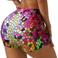 thumbnail image 2 of Wukai Colorful Tie Dye Stained Glass 3 Print Pack Biker Shorts for Women Yoga Workout Gym Running Scrunch Active Shorts-Small, 2 of 8
