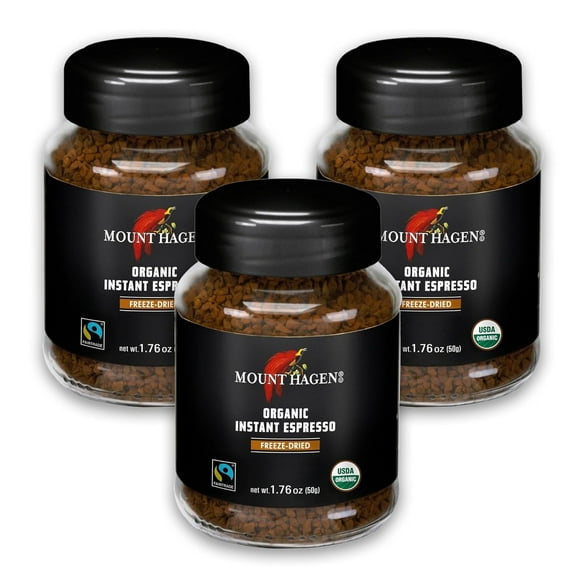 Mount Hagen Instant Espresso Ground Coffee 3 Pack, Eco-friendly Organic Espresso Coffee Made From Medium Roast Arabica Beans, Freeze Dried Instant Coffee, Fair-Trade, Kosher [3x1.76oz/50g Jar]…