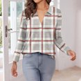 thumbnail image 5 of Women's Fashion Athleisure Long-Sleeve Plaid Print Stand-Collar Polo Shirt Top, Comfortable & Skin-Friendly & Breathable, Gifts for Women, 5 of 5