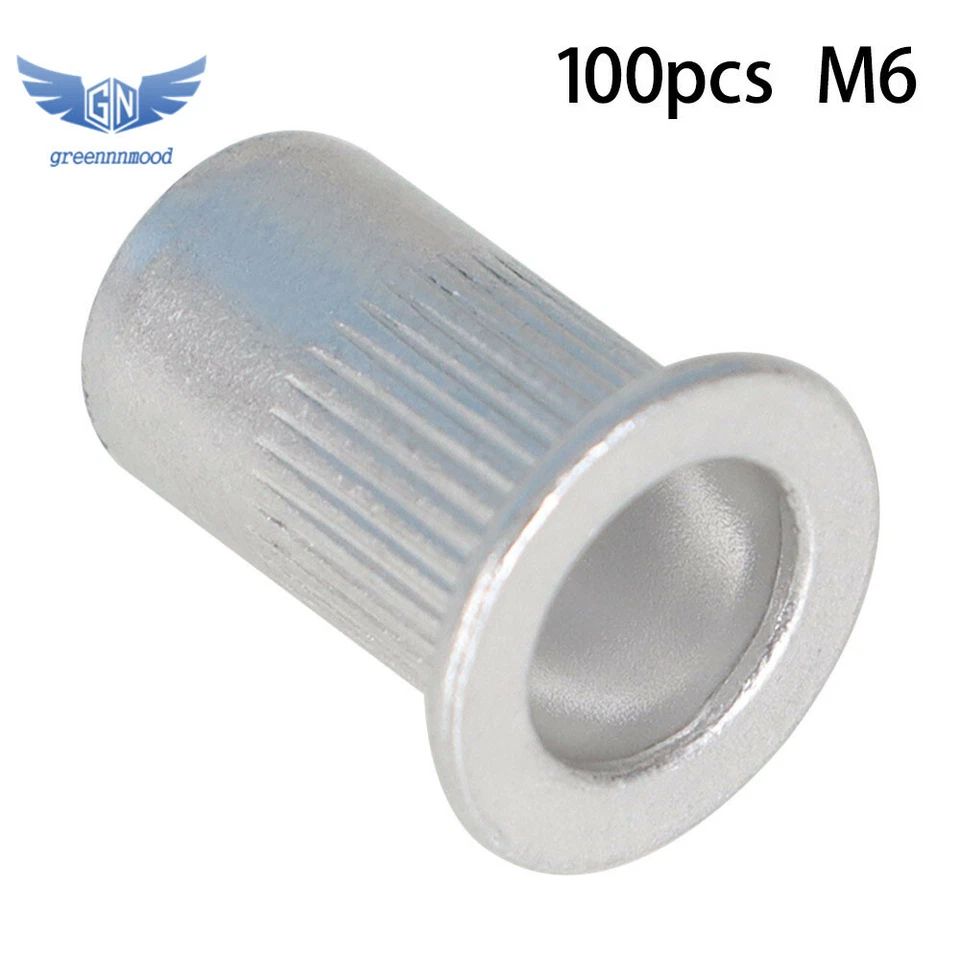 CIRCLE- M6 6Mm Flat Head Aluminum Rivet Nut Rivnut Insert Nut Pack Of 100