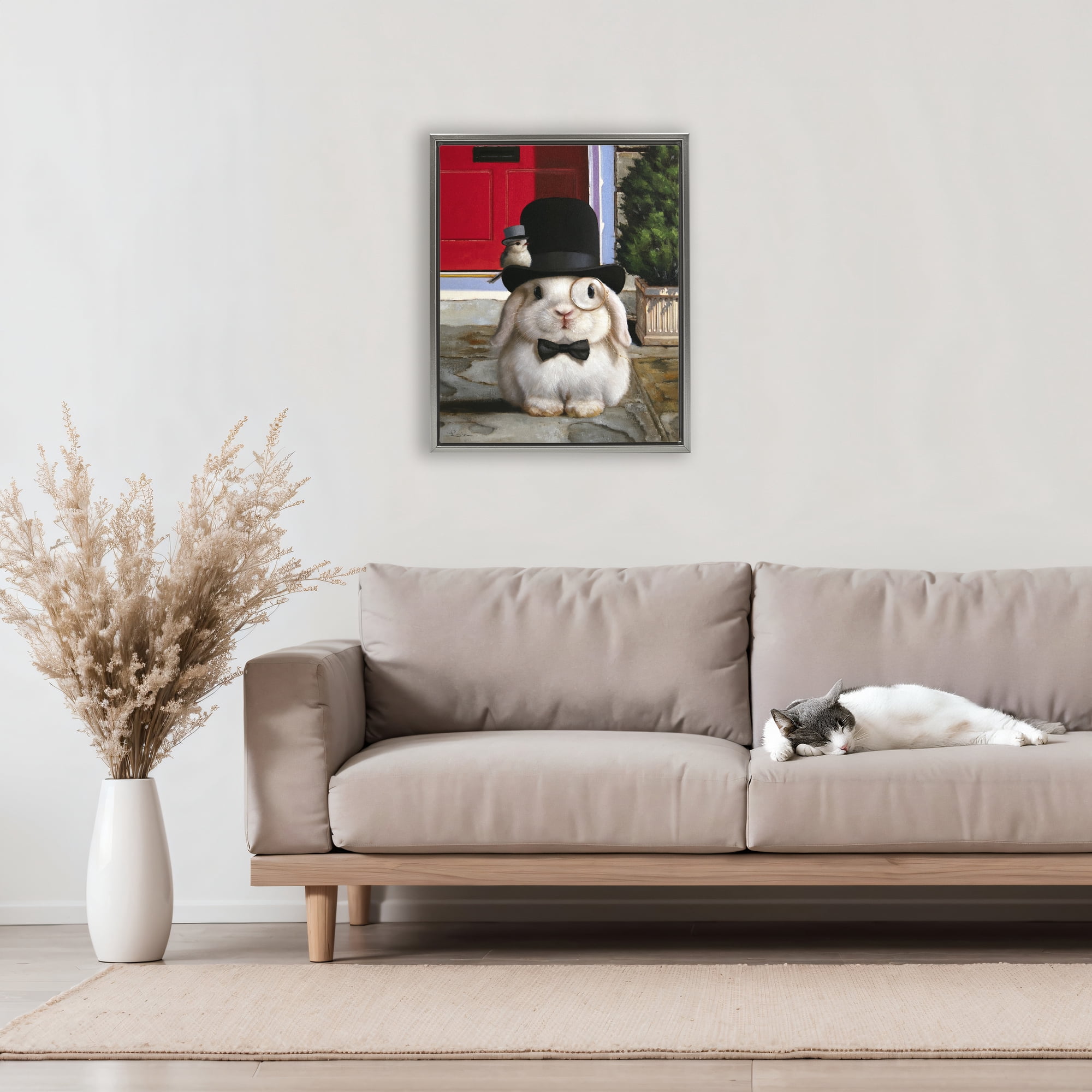 Stupell Industries Lord Bunbury Rabbit Gray Framed Floater Canvas Wall Art, design by Lucia Heffernan