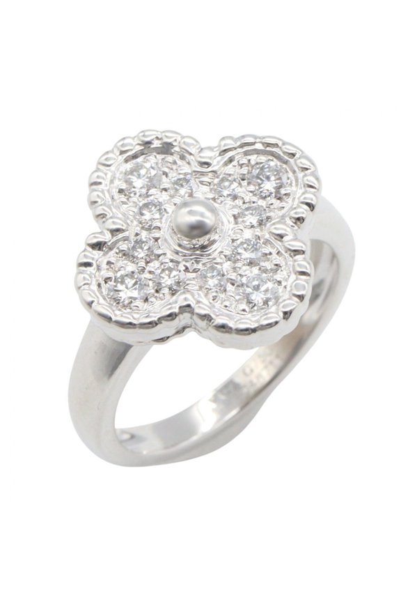 Pre-Owned Van Cleef & Arpels Vintage Alhambra Diamond Ring - 18K White Gold (18KWG) Women's...