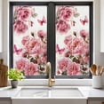 thumbnail image 3 of Pink Roses Window Privacy Film, Spring Floral Elegant Pastoral Butterfly Static Cling UV Sun Blocking Tint Film Heat Control Windows Films for Bedroom Bathroom, Window Stickers 17.7"x39.3", 3 of 8