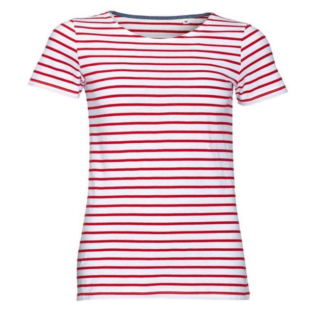 SOLS - Camiseta de manga corta con estampado de rayas modelo Miles para mujer (Blanco/Rojo)
