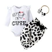 PatPat Newborn Baby Girl Clothes Long Sleeve Romper Bodysuit and Pants Outfit Set, 3-6 Months