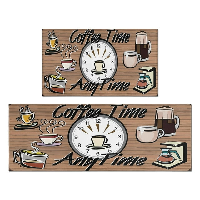 Coffee Brown Pattern Style Kitchen Rug Non Skid Non-Slip, Absorbent Mats Set Of 2 for Sink Waterproof Runner Rug for Laundry Room,kitchen Rugs and Mats 17.7x24+17.7x48inch