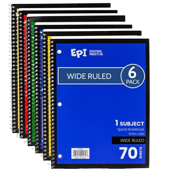 Cuaderno espiral EPI rayado ancho 70 hojas 27 x 20 cm, paquete de 6